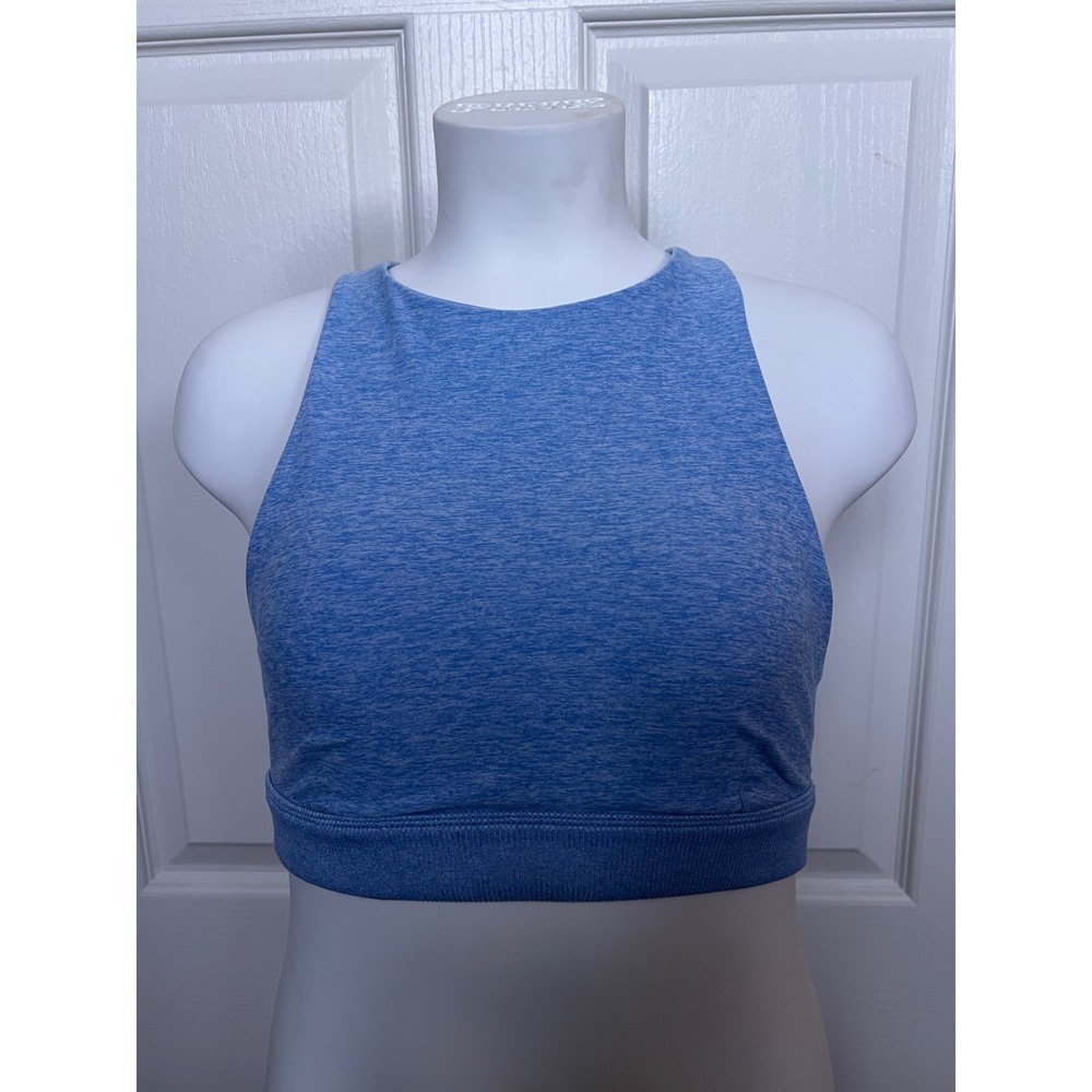 Alo Yoga Blue Heathered High Neck Cross Back Sports Bra Medium